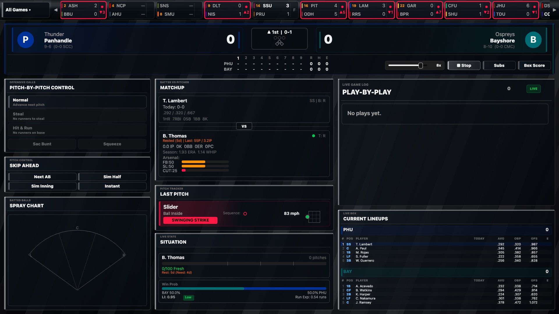 Pitch-by-pitch game day screen