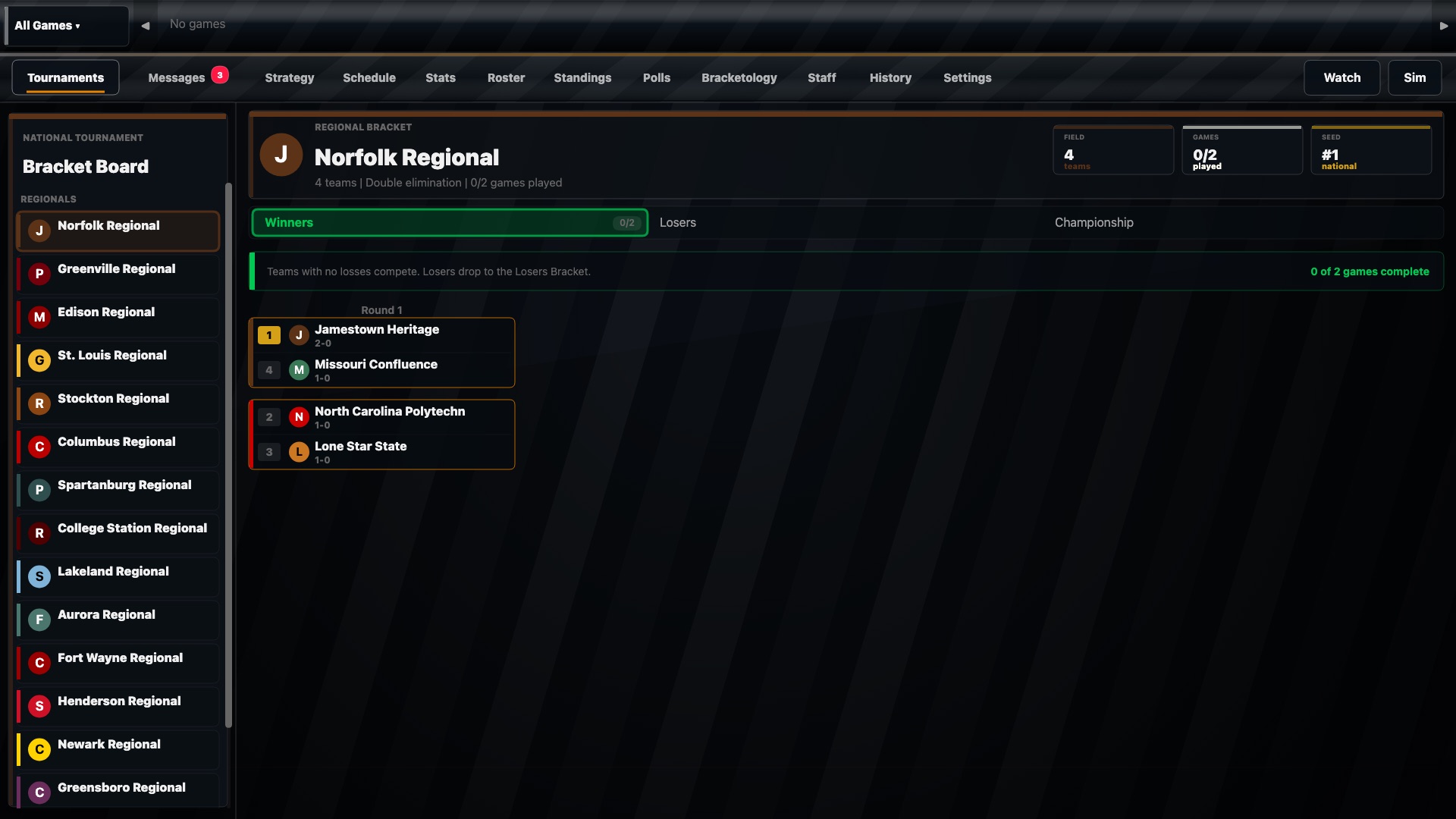 National tournament bracket